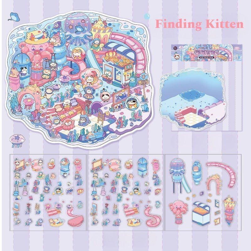 Meow Meow 1.0 Series, Cat Sticker Scene, 3D Miniature Scene Stickers, stress - relief DIY stickers, Scene - setting Stickers - YYBB ART