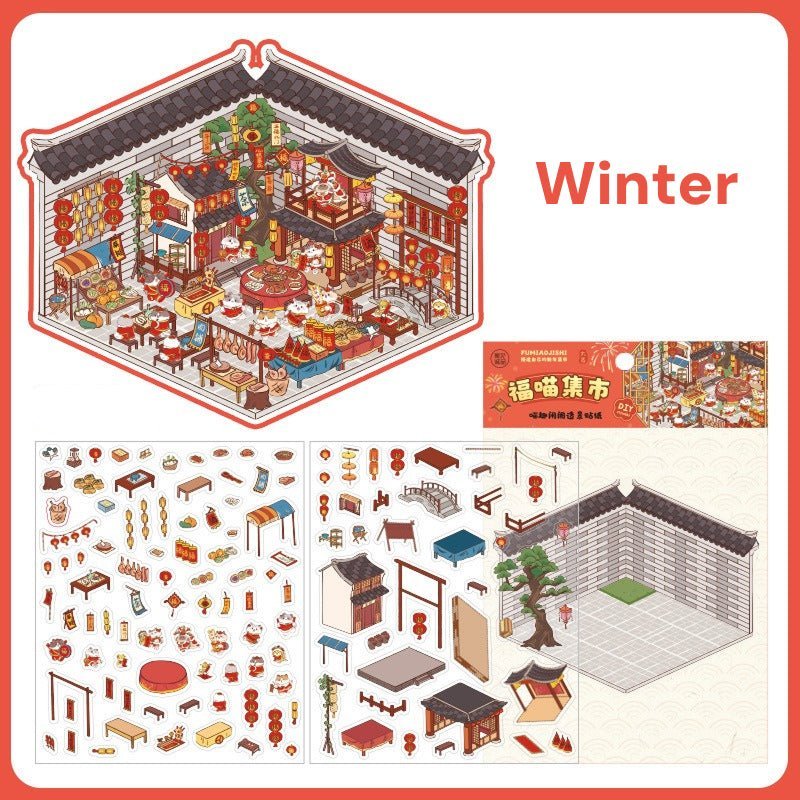 Meow Meow 2.0 Series | Four Season Style | Cat Sticker Scene, 3D Miniature Scene Stickers, stress - relief DIY stickers, Scene - setting Stickers - YYBB ART