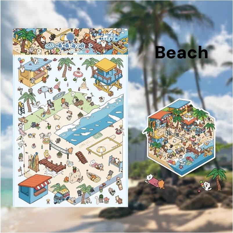 Meow Meow 3.0 Series | Cat Sticker Scene, 3D Miniature Scene Stickers, stress - relief DIY stickers, Scene - setting Stickers - YYBB ART
