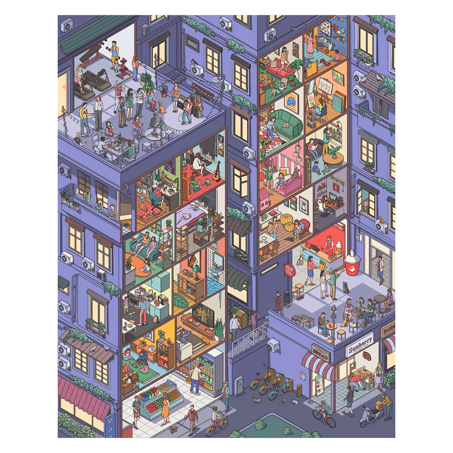 Ein Tag auf dem Stadtplatz | Pocket Scene Serie 14.0 | Sticker Szene, 3D Miniatur-Szenen Sticker, Stressabbau DIY Sticker, Szenen-Gestaltung Sticker, DIY Sticker