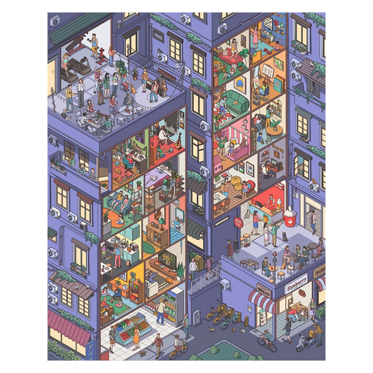 Dzień na osiedlu miejskim | Seria Scen Kieszonkowych 14.0 | Naklejki Sceniczne, 3D Naklejki Miniaturowej Sceny, Naklejki DIY Przeciwdziałające Streśowi, Naklejki Tworzące Scenę, Naklejki DIY