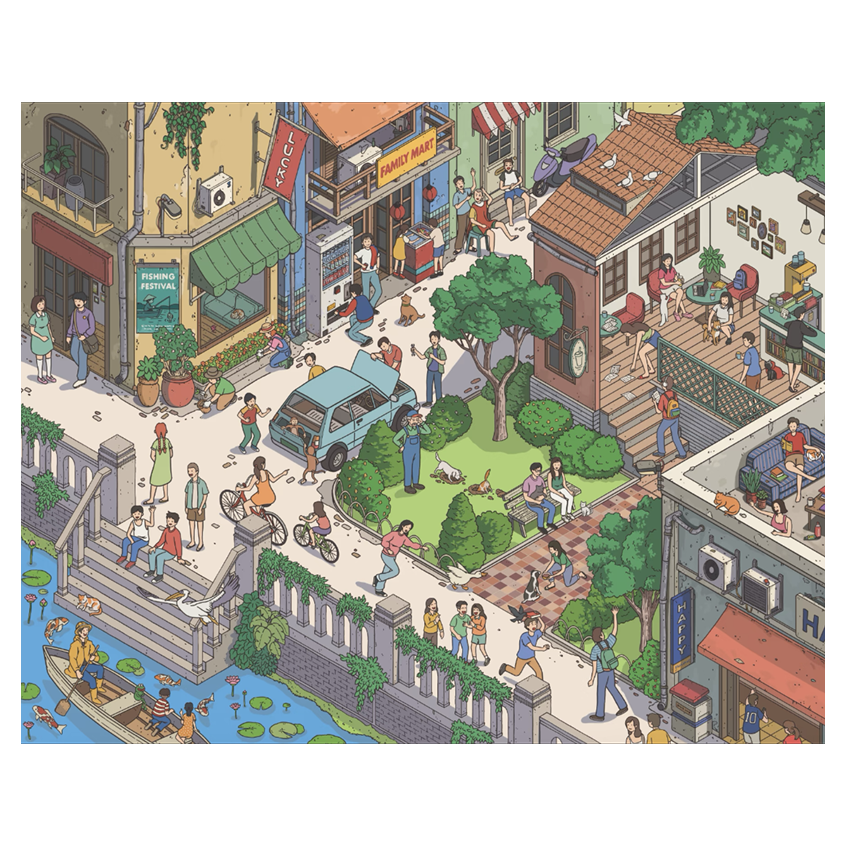 Ein Tag auf dem Stadtplatz | Pocket Scene Serie 14.0 | Sticker Szene, 3D Miniatur-Szenen Sticker, Stressabbau DIY Sticker, Szenen-Gestaltung Sticker, DIY Sticker