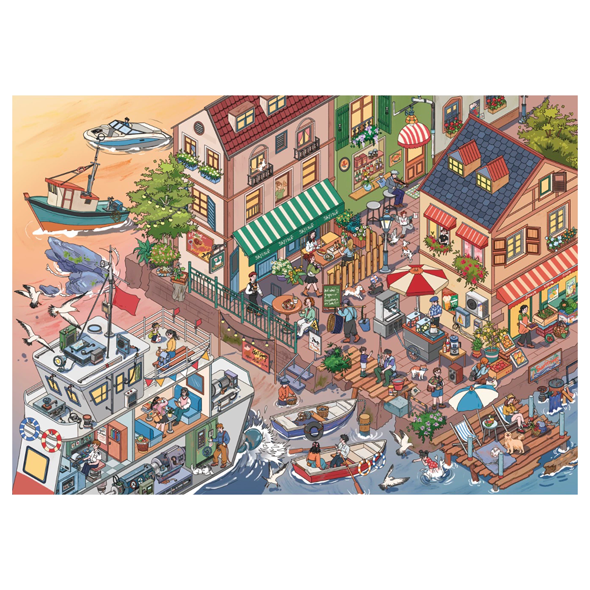 Ein Tag auf dem Stadtplatz | Pocket Scene Serie 14.0 | Sticker Szene, 3D Miniatur-Szenen Sticker, Stressabbau DIY Sticker, Szenen-Gestaltung Sticker, DIY Sticker