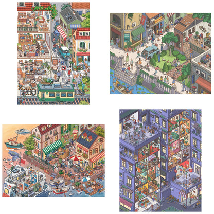 Ein Tag auf dem Stadtplatz | Pocket Scene Serie 14.0 | Sticker Szene, 3D Miniatur-Szenen Sticker, Stressabbau DIY Sticker, Szenen-Gestaltung Sticker, DIY Sticker