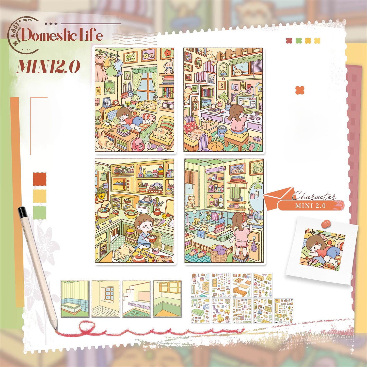 Mini Style, Scene More 11.0 Series, Adesivi per Scenografie, Adesivi 3D per Miniscene, Adesivi DIY Anti-Stress, Adesivi per Impostare Scene, Adesivi DIY