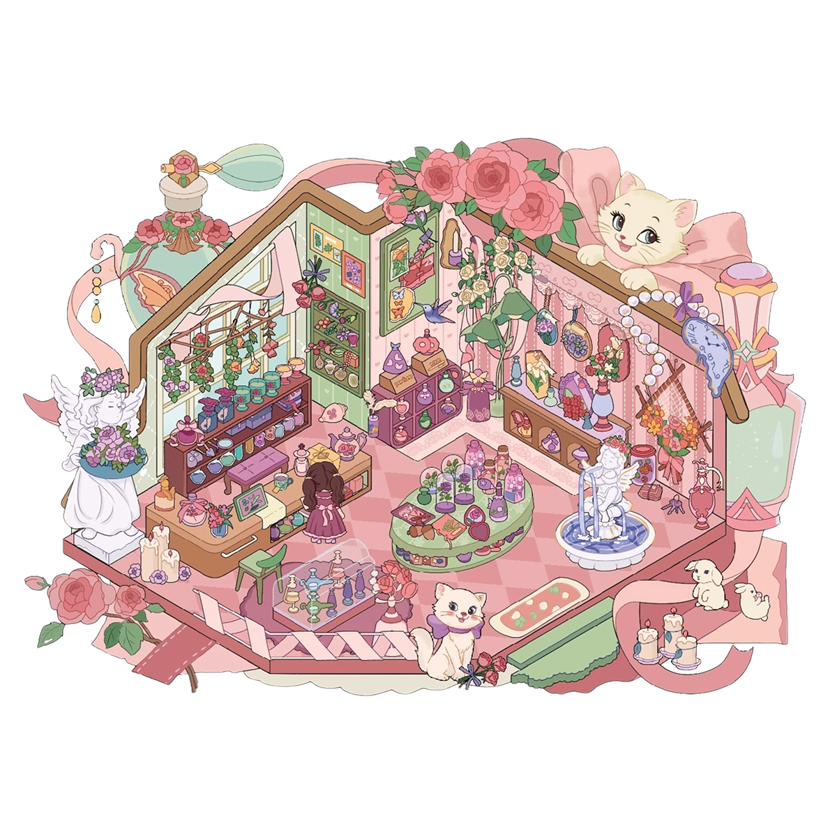 Pokłon Róży | Scene Garden Seria 7.0 | Naklejki Sceniczne, 3D Naklejki Miniaturowe Sceny, Naklejki DIY Przeciwlękowe, Naklejki Do Tworzenia Sceny, Naklejki DIY