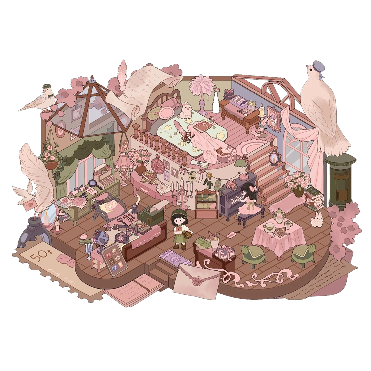 Pokłon Róży | Scene Garden Seria 7.0 | Naklejki Sceniczne, 3D Naklejki Miniaturowe Sceny, Naklejki DIY Przeciwlękowe, Naklejki Do Tworzenia Sceny, Naklejki DIY