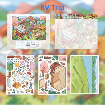 City Trip | Scene Time 16.0 Series, Sticker Scene, 3D Miniature Scene Stickers, Stress-Relief DIY Stickers, Scene-Setting Stickers, DIY Stickers