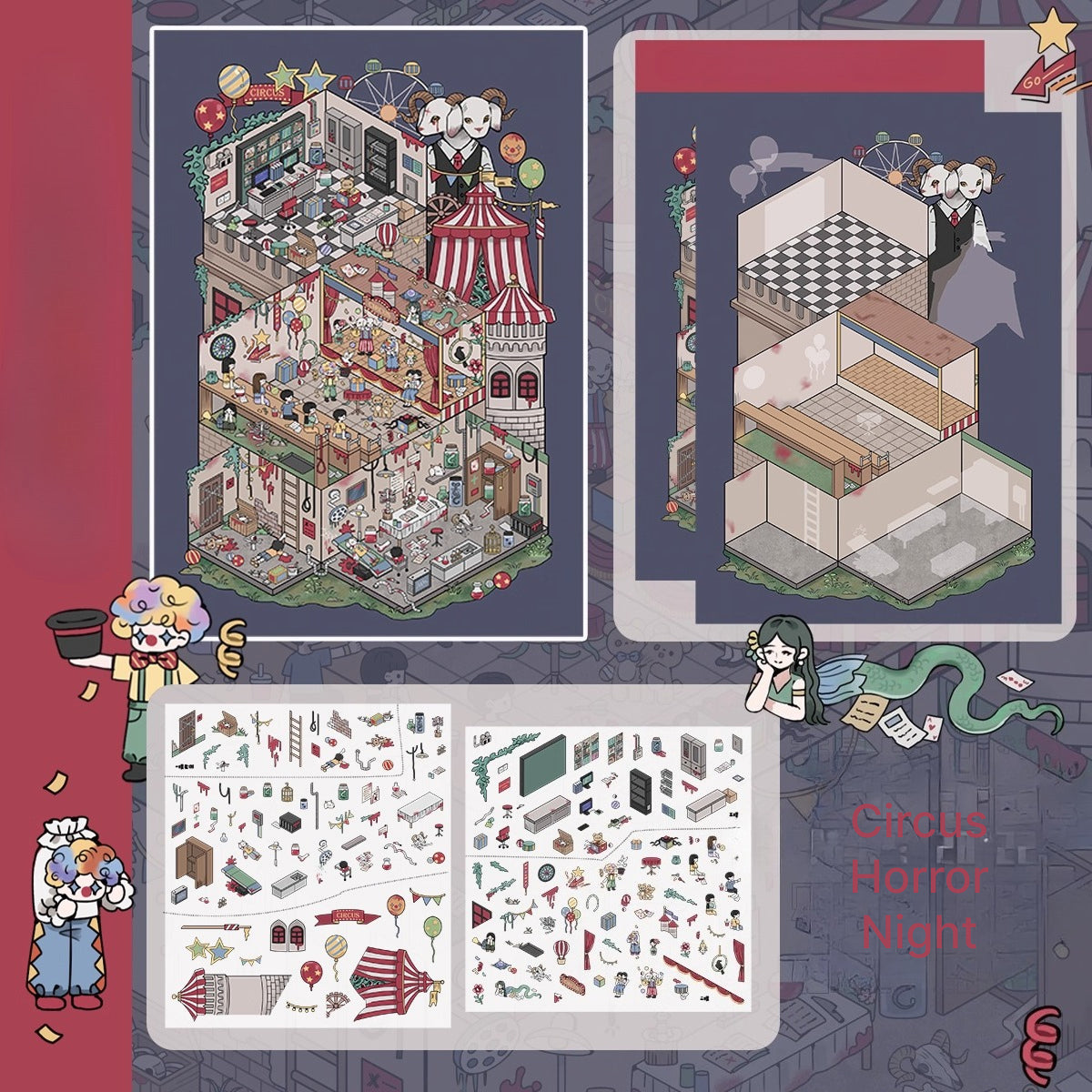 호러 테마 | 씬 월드 12.0 시리즈 | DIY 스티커 장면, 3D 미니어처 장면 스티커, 스트레스 해소 DIY 스티커, 장면 설정 스티커, DIY 스티커