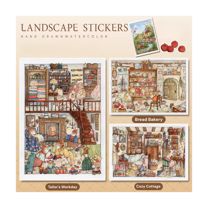 RĘCZNY RYSUNEK AKWARELĄ | Ogród Sceny 16.0 Seria | Naklejki Scen, 3D Miniatury Scen, Naklejki Antystresowe DIY, Naklejki Ustawiające Scenę, Naklejki DIY