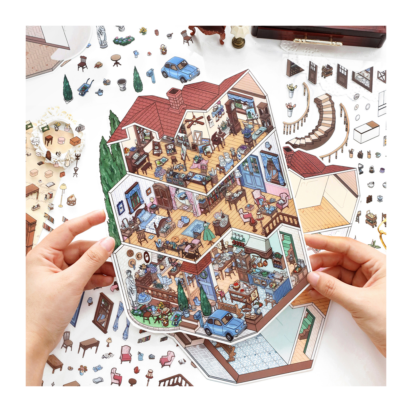Büyük Boy | My Little House 11.0 | Çıkarika Sahnesi, 3D Miniatür Sahne Çıkartmaları, Stres Azaltıcı DIY Çıkartmalar, Sahne Kurma Çıkartmaları, DIY Çıkartmalar