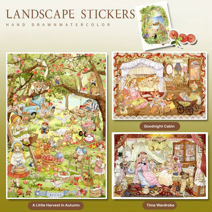 HAND DRAWN WATERCOLOR VOL. 3 | Scene Garden 28.0 Series | Sticker Scene, 3D Miniature Scene Stickers, Stress-Relief DIY Stickers, Scene-Setting Stickers, DIY Stickers
