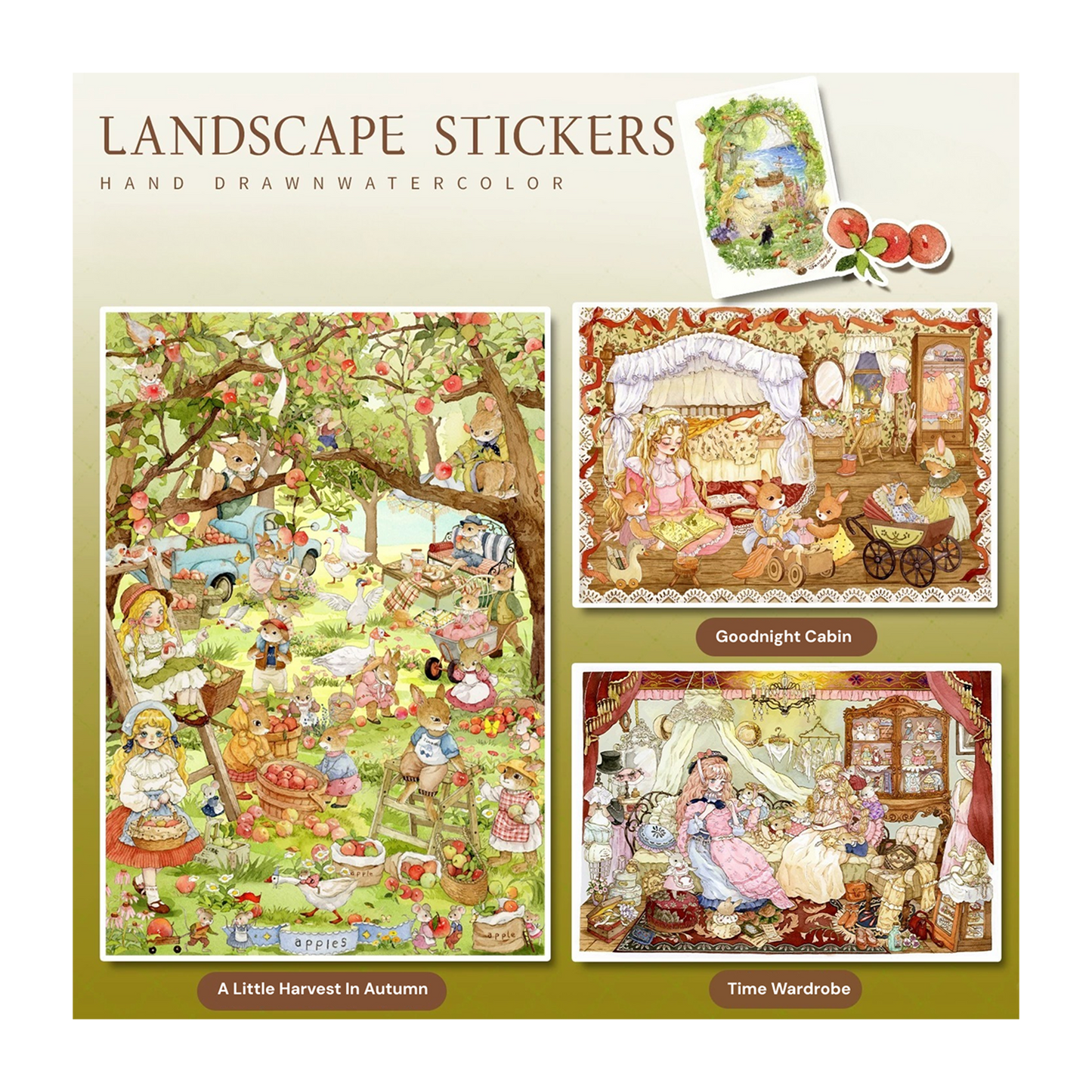 HAND DRAWN WATERCOLOR VOL. 3 | Scene Garden 28.0 Series | Sticker Scene, 3D Miniature Scene Stickers, Stress-Relief DIY Stickers, Scene-Setting Stickers, DIY Stickers