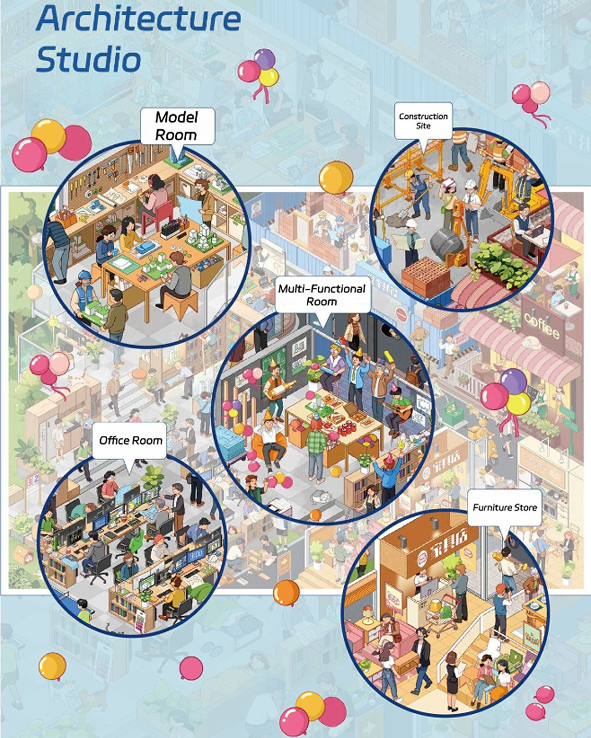 Büyük Boyut | Mimarlık Stüdyosu | Scene More 14.0 Serisi, Etiketli Sahne, 3D Minyatür Sahne Çıkartmaları, Stres Azaltıcı DIY Çıkartmaları, Sahne Kurma Çıkartmaları, DIY Çıkartmaları