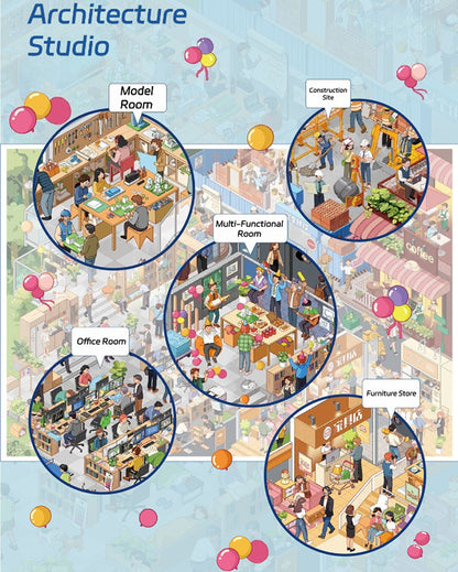 Büyük Boyut | Mimarlık Stüdyosu | Scene More 14.0 Serisi, Etiketli Sahne, 3D Minyatür Sahne Çıkartmaları, Stres Azaltıcı DIY Çıkartmaları, Sahne Kurma Çıkartmaları, DIY Çıkartmaları