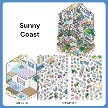 My Little House 4.0 | ステッカーシーン、3Dミニチュアシーンステッカー、ストレス解消DIYステッカー、シーン設定ステッカー、DIYステッカー