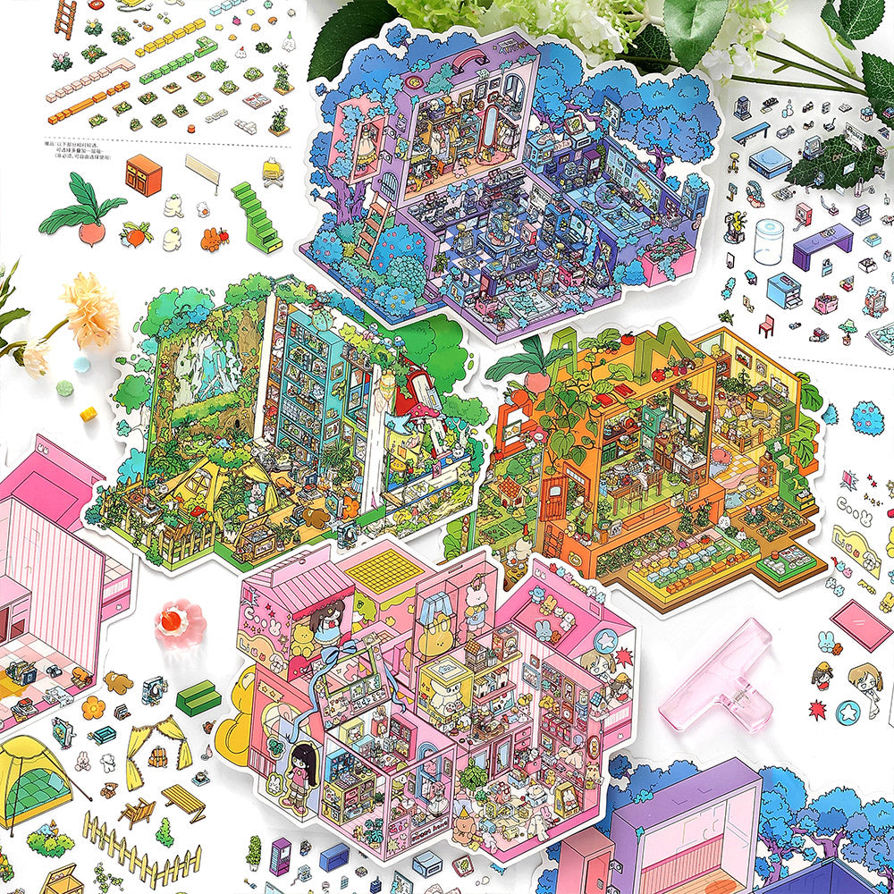 Moje Małe Domki 8.0 | Naklejki Scen, 3D Miniatury Scen, Naklejki DIY do Zmniejszania Stresu, Naklejki do Tworzenia Scen, Naklejki DIY