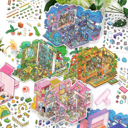 Moje Małe Domki 8.0 | Naklejki Scen, 3D Miniatury Scen, Naklejki DIY do Zmniejszania Stresu, Naklejki do Tworzenia Scen, Naklejki DIY