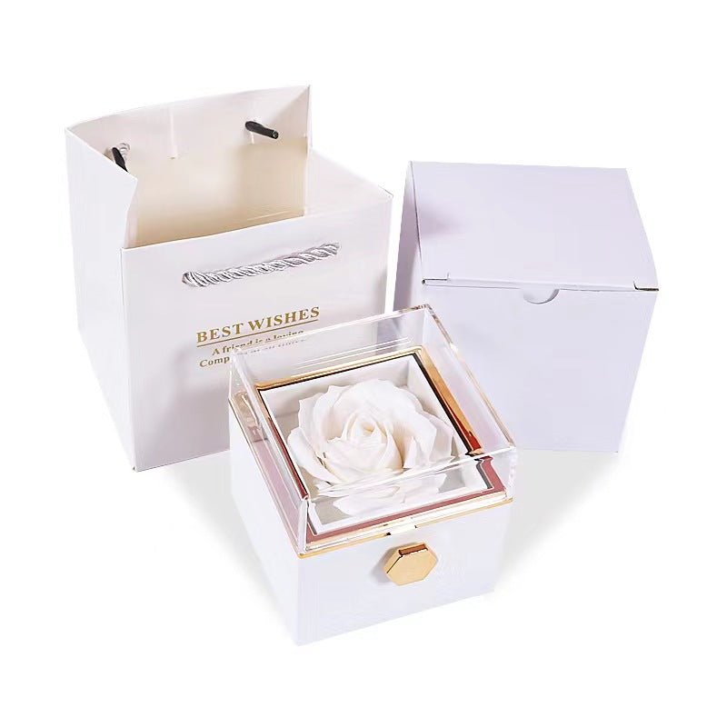 Rotating Rose Jewelry Gift Box - 2 - in - 1 Valentine's Day Eternal Rose Display Case for Ring, Necklace & Precious Jewelry Storage - YYBB ART