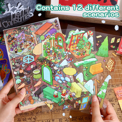 Thème de Noël | Collection Paysage Série 6.0 | Livre d'Autocollants, Scène Autocollante, Autocollants de Scène Miniature 3D, Autocollants DIY Anti-Stress, Autocollants de Mise en Scène, Livre d'Autocollants DIY