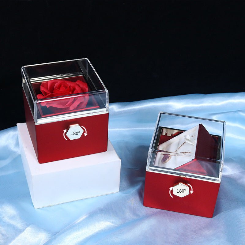 Rotating Rose Jewelry Gift Box - 2 - in - 1 Valentine's Day Eternal Rose Display Case for Ring, Necklace & Precious Jewelry Storage - YYBB ART