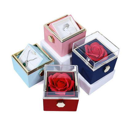 Rotating Rose Jewelry Gift Box - 2 - in - 1 Valentine's Day Eternal Rose Display Case for Ring, Necklace & Precious Jewelry Storage - YYBB ART