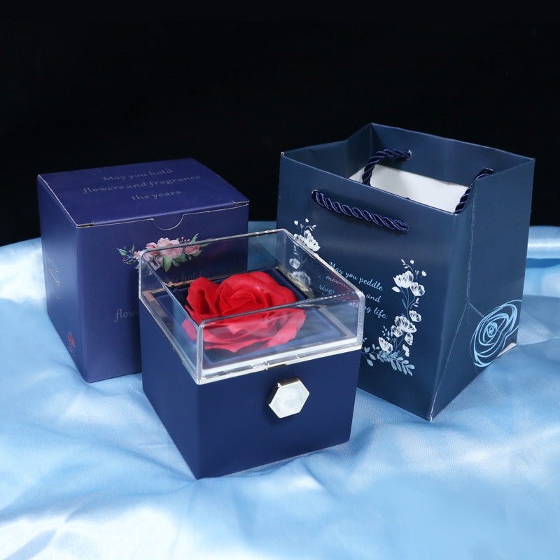 Rotating Rose Jewelry Gift Box - 2 - in - 1 Valentine's Day Eternal Rose Display Case for Ring, Necklace & Precious Jewelry Storage - YYBB ART