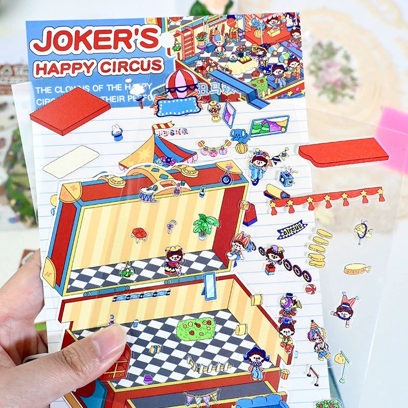 Clown & Animals Theme, Scene World 6.0 Series, Sticker Scene, 3D Miniature Scene Stickers, stress-relief DIY stickers, Scene-setting Stickers