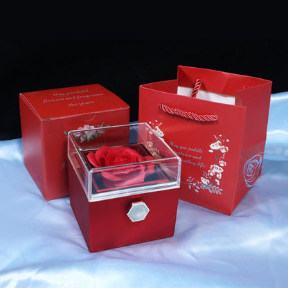 Rotating Rose Jewelry Gift Box - 2 - in - 1 Valentine's Day Eternal Rose Display Case for Ring, Necklace & Precious Jewelry Storage - YYBB ART