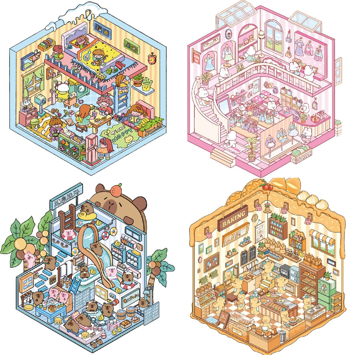 Capybara Theme | Scene Time 5.0 Series, Sticker Scene, 3D Miniature Scene Stickers, stress - relief DIY stickers, Scene - setting Stickers - YYBB ART