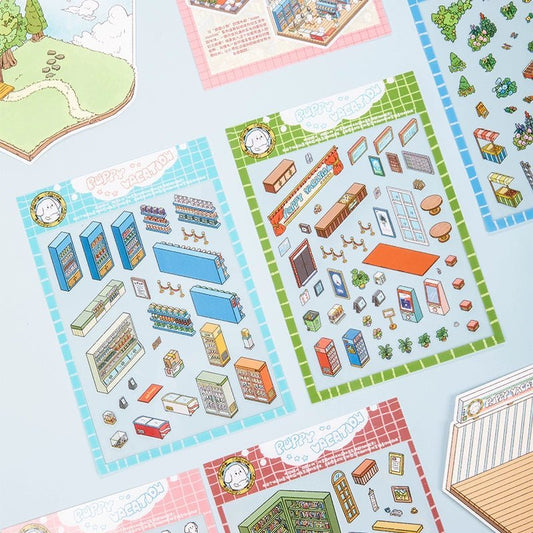 Puppy Vacation 1.0 Series | DIY Sticker Scene, 3D Miniature Scene Stickers, Stress - Relief DIY stickers, Scene - setting Stickers - YYBB ART