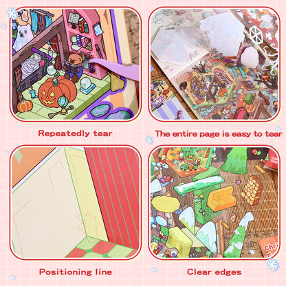 Thème de Noël | Collection Paysage Série 6.0 | Livre d'Autocollants, Scène Autocollante, Autocollants de Scène Miniature 3D, Autocollants DIY Anti-Stress, Autocollants de Mise en Scène, Livre d'Autocollants DIY