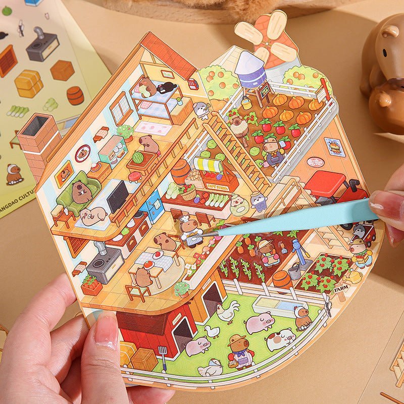 3D Sticker Set Capybara – 8 Szenarien, Mit Pinzette, Für DIY Deko, Miniatur Welten