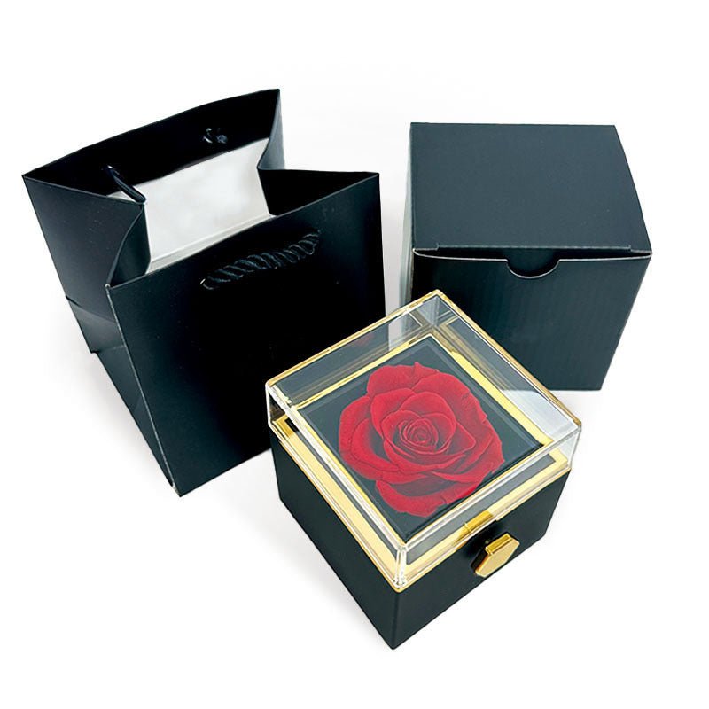 Rotating Rose Jewelry Gift Box - 2 - in - 1 Valentine's Day Eternal Rose Display Case for Ring, Necklace & Precious Jewelry Storage - YYBB ART