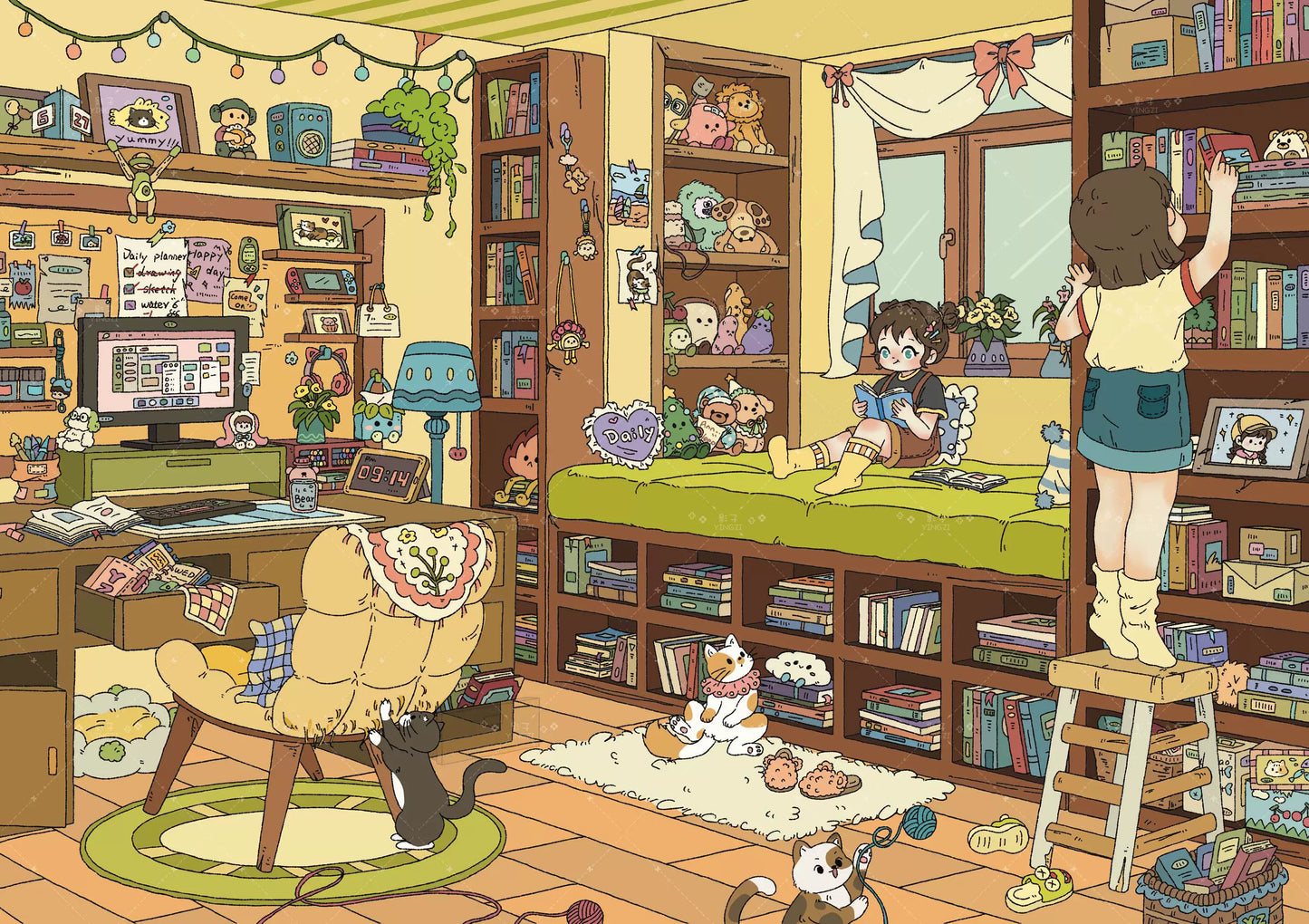 Rêverie de jeune fille | Série Scene Joy 12.0 | Scène en autocollants, Autocollants de scène miniature 3D, Autocollants DIY anti-stress, Autocollants de mise en scène, Autocollants DIY