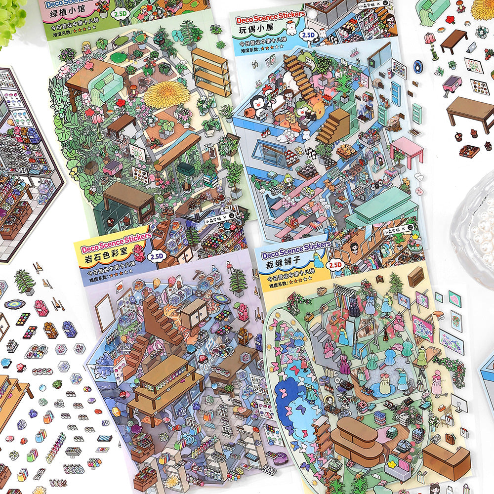 Serie Open Today 14.0 | Sticker Scene, Adesivi per Scenografie 3D in Miniatura, Adesivi Fai-da-Te per Alleviare lo Stress, Adesivi per Creare Scenari, Adesivi Fai-da-Te