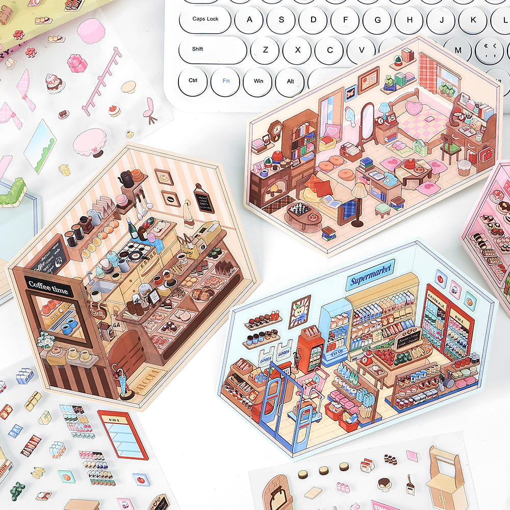 Mini Scenes Sticker Scene More 1.0 Series, Sticker Scene, 3D Miniature Scene Stickers ...