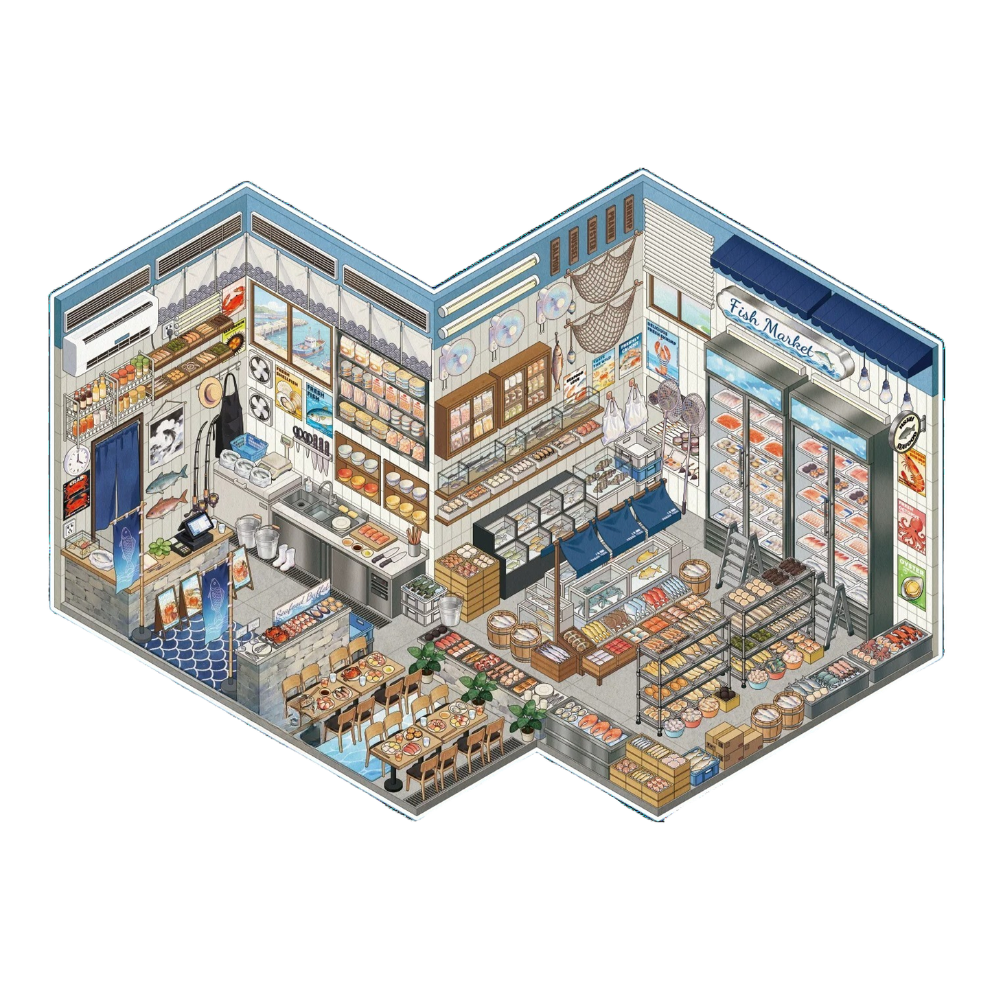 Stock Theme Vol. 4 | Seafood Shop | Scene Magic 20.0 Series | Sticker Scene, 3D Miniature Scene Stickers, stress-relief DIY stickers, Scene-setting Stickers