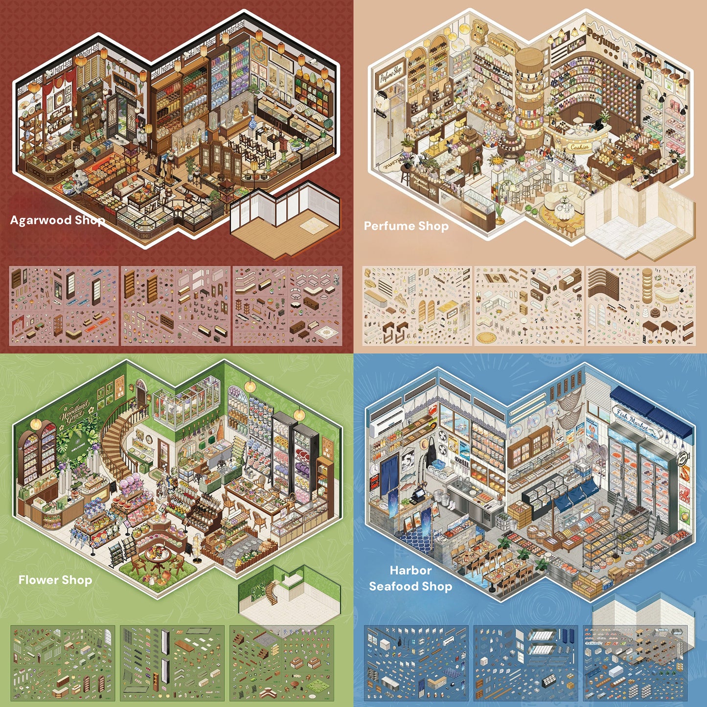 Stock Theme Vol. 4 | Seafood Shop | Scene Magic 20.0 Series | Sticker Scene, 3D Miniature Scene Stickers, stress-relief DIY stickers, Scene-setting Stickers
