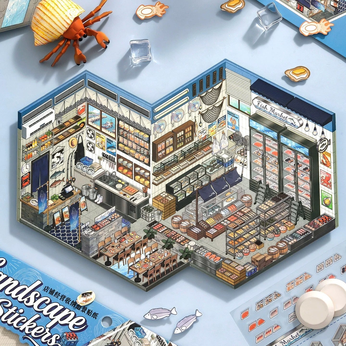 Stock Theme Vol. 4 | Seafood Shop | Scene Magic 20.0 Series | Sticker Scene, 3D Miniature Scene Stickers, stress-relief DIY stickers, Scene-setting Stickers