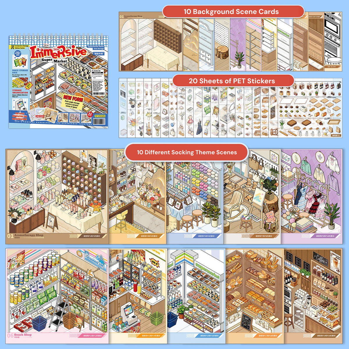 Stock Theme Vol. 5 & 6 | Fresh Fruit Market | Sticker Scene, 3D Miniature Scene Stickers, stress-relief DIY stickers, Scene-setting Stickers