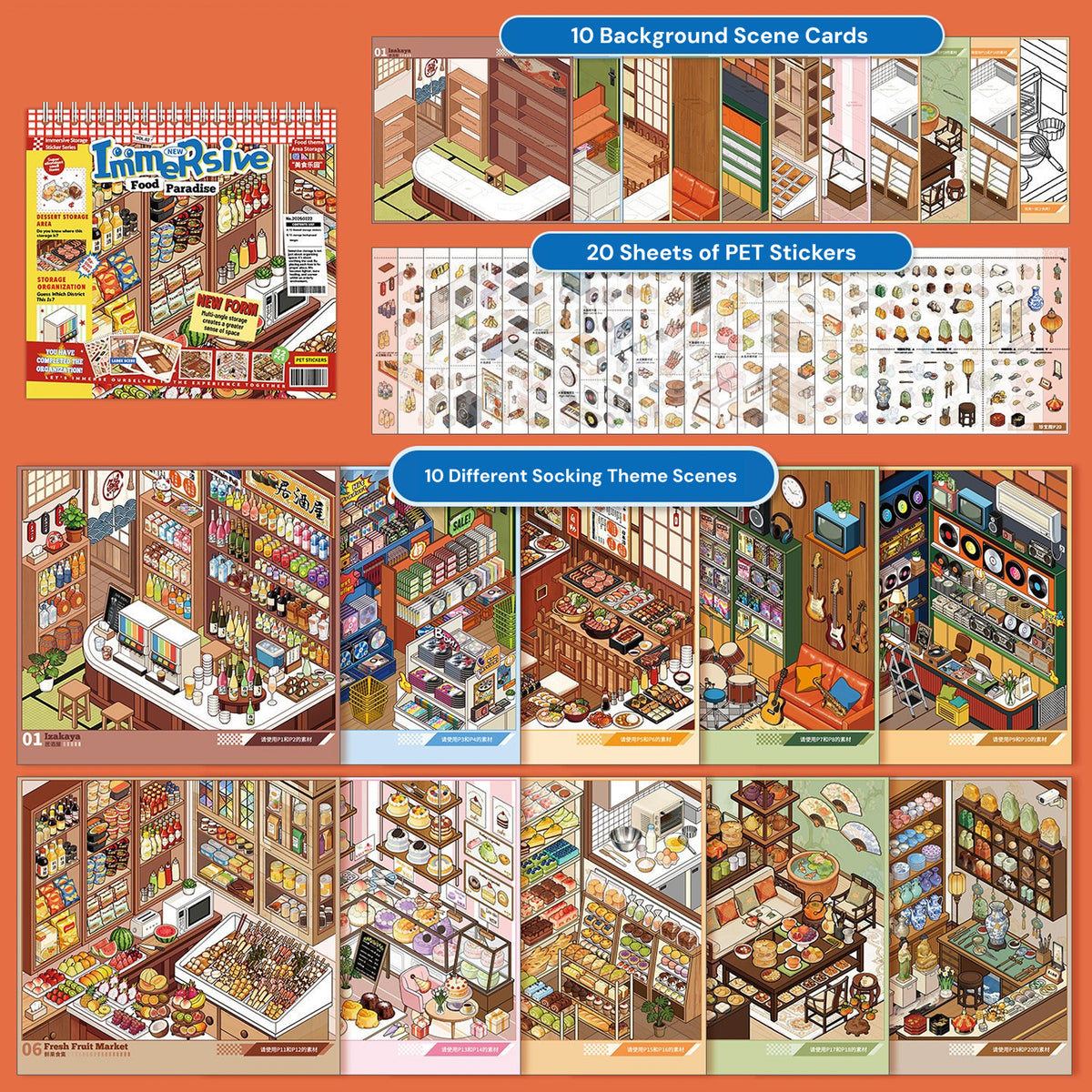 Stock Theme Vol. 5 & 6 | Fresh Fruit Market | Sticker Scene, 3D Miniature Scene Stickers, stress-relief DIY stickers, Scene-setting Stickers