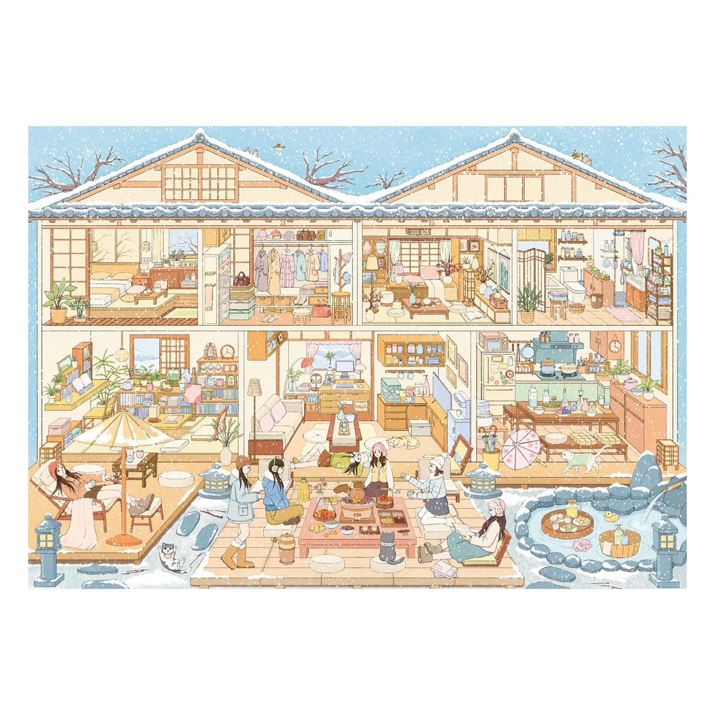 Stories Under The Eaves | Snowy Hot Spring Retreat | Big Size | Scene Garden 26.0 Series | Sticker Scene, 3D Miniature Scene Stickers, Stress-Relief DIY Stickers, Scene-Setting Stickers, DIY Stickers