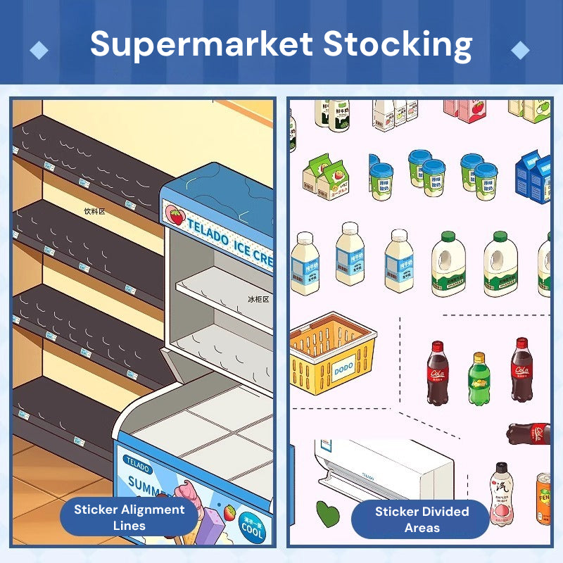 Thème supermarché | Collection Paysage 8.0 Série | Livre d'autocollants, Scène d'autocollants, Autocollants de scène miniature 3D, Autocollants DIY anti-stress, Autocollants de mise en scène, Livre d'autocollants DIY
