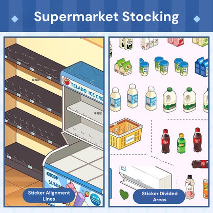 Thème supermarché | Collection Paysage 8.0 Série | Livre d'autocollants, Scène d'autocollants, Autocollants de scène miniature 3D, Autocollants DIY anti-stress, Autocollants de mise en scène, Livre d'autocollants DIY