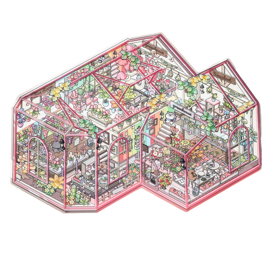 The Glass House | Large Size | With Transparent Cover | Scene Magic 17.0 Series | Sticker Scene, 3D Miniature Scene Stickers, stress-relief DIY stickers, Scene-setting Stickers