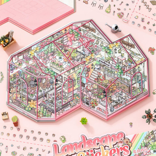 The Glass House | Large Size | With Transparent Cover | Scene Magic 17.0 Series | Sticker Scene, 3D Miniature Scene Stickers, stress-relief DIY stickers, Scene-setting Stickers