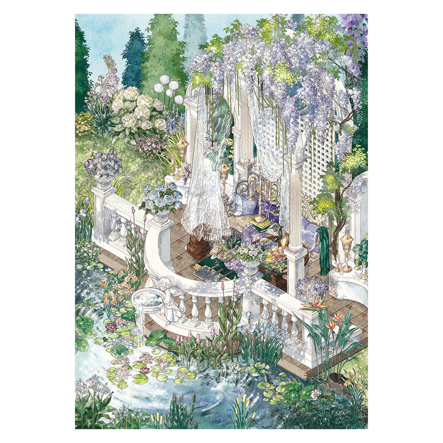 Wisteria Garden | Laser Light Effect | Big Size | Scene Garden 27.0 Series | Sticker Scene, 3D Miniature Scene Stickers, Stress-Relief DIY Stickers, Scene-Setting Stickers, DIY Stickers