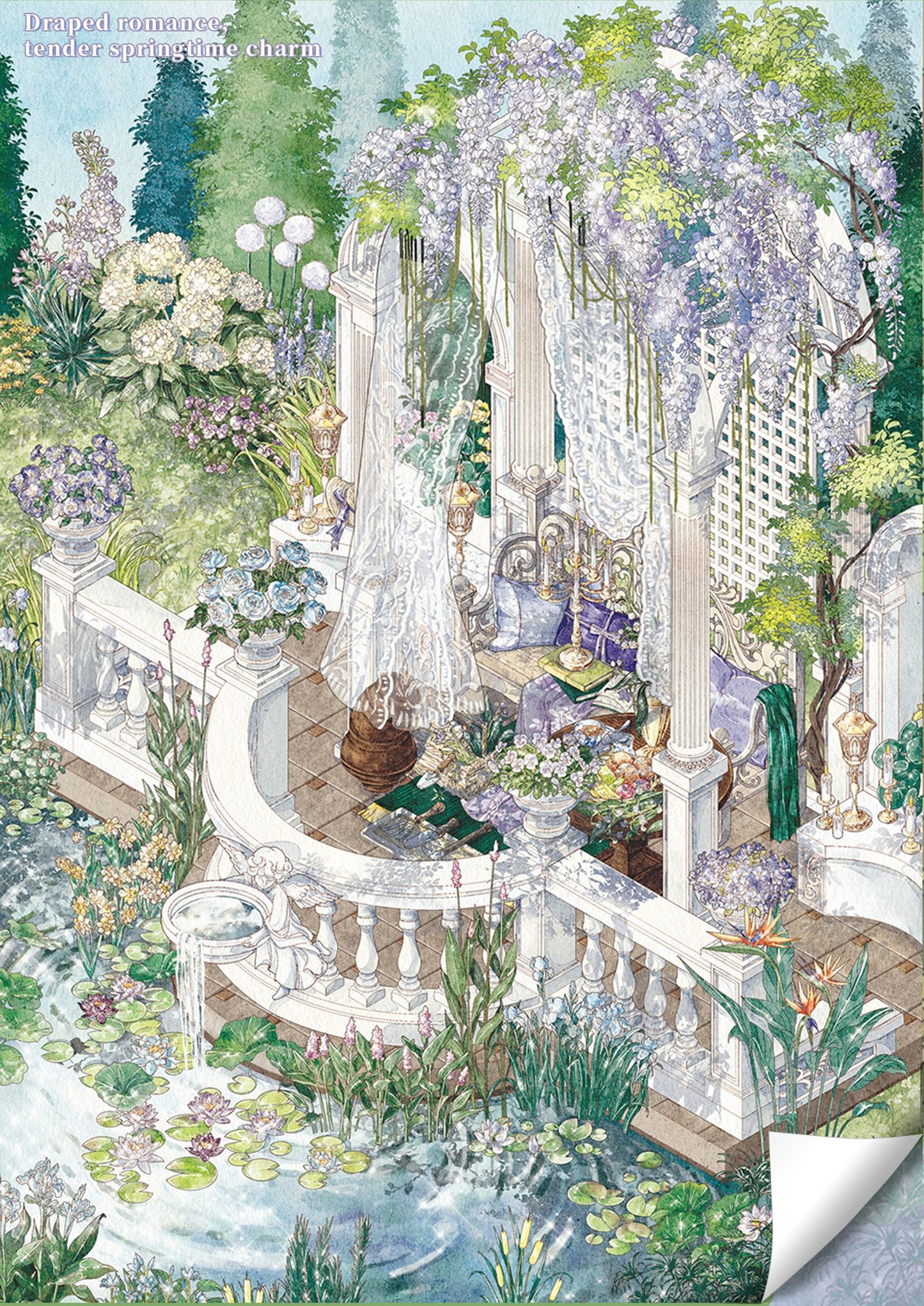 Wisteria Garden | Laser Light Effect | Big Size | Scene Garden 27.0 Series | Sticker Scene, 3D Miniature Scene Stickers, Stress-Relief DIY Stickers, Scene-Setting Stickers, DIY Stickers
