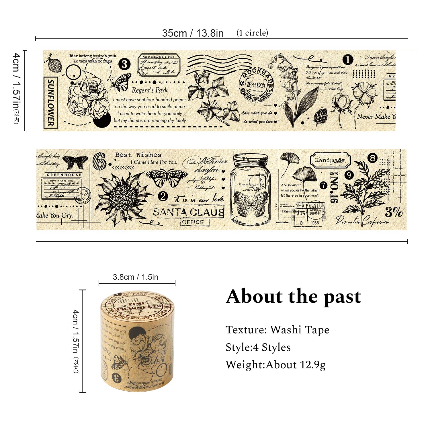 About the past Series Washi Tape, Scrapbook Washi Tape, Junk Journal Decor Washi Tape, Collage Washi Tape - YYBB ART